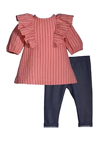 Baby Girls Seersucker Ruffle Top and Leggings Set