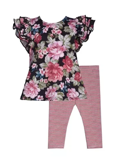 Baby Girls Floral Stripe Knit Leggings Set