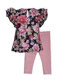 Baby Girls Floral Stripe Knit Leggings Set