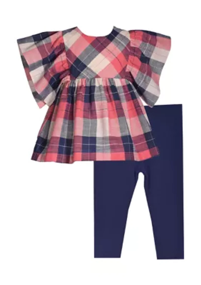 Baby Girls Flutter Sleeve Plaid Leggings Set