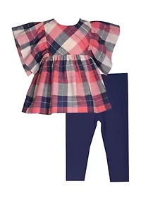 Baby Girls Flutter Sleeve Plaid Leggings Set