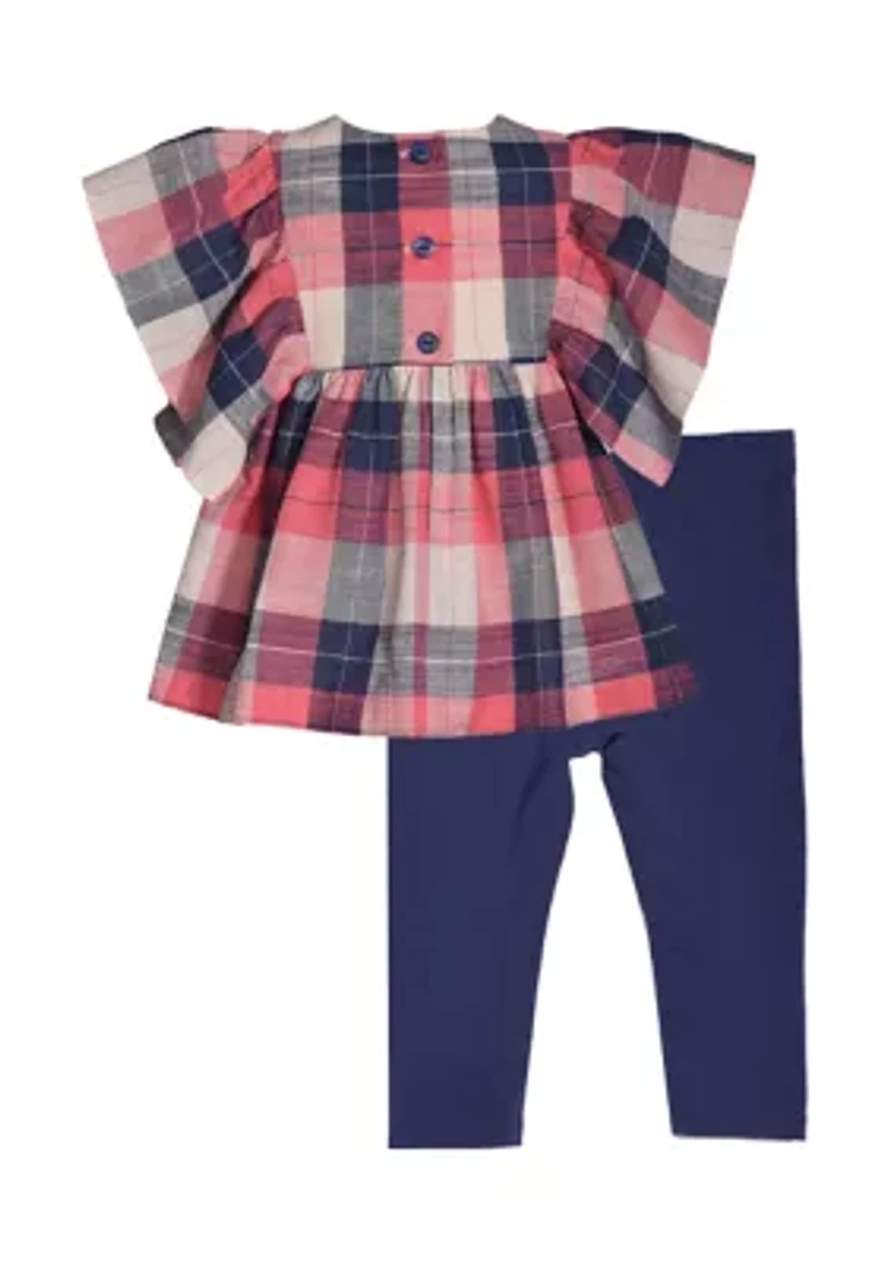 Baby Girls Flutter Sleeve Plaid Leggings Set