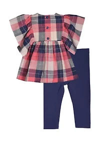 Baby Girls Flutter Sleeve Plaid Leggings Set