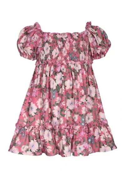 Baby Girls Short Puff Sleeve Floral Knit Dress