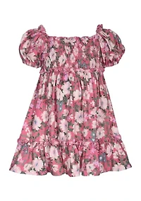 Baby Girls Short Puff Sleeve Floral Knit Dress