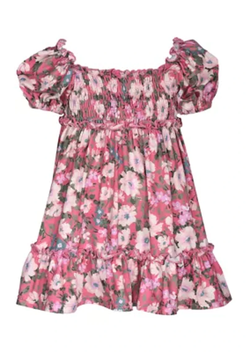 Baby Girls Short Puff Sleeve Floral Knit Dress