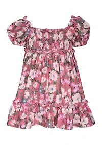 Baby Girls Short Puff Sleeve Floral Knit Dress