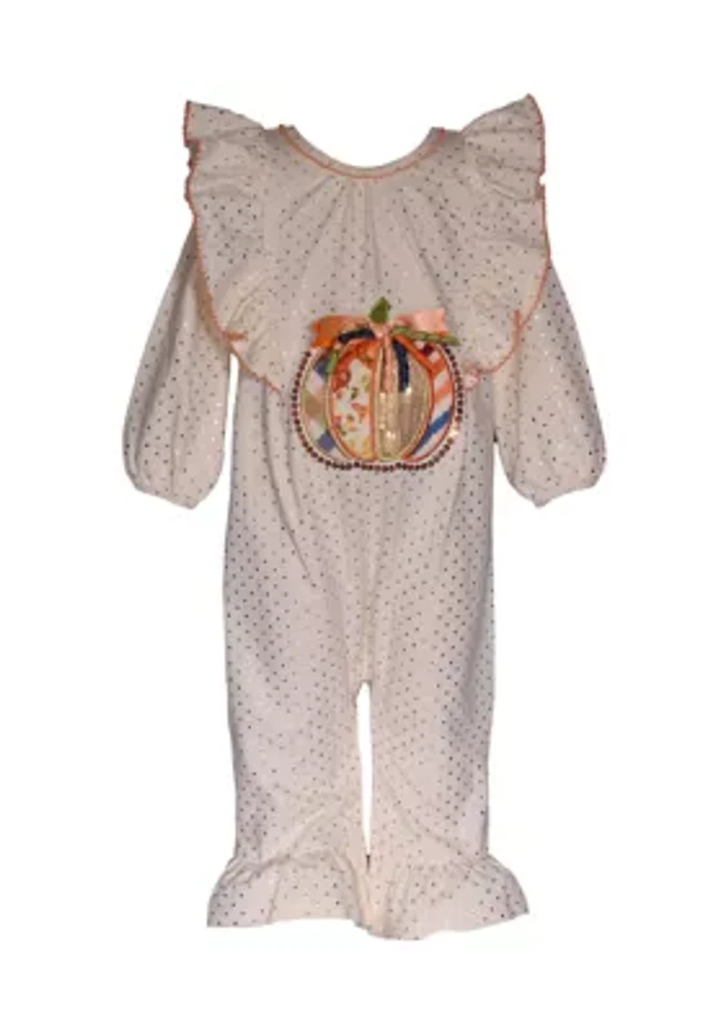 Baby Girls Pumpkin Appliqué Coverall