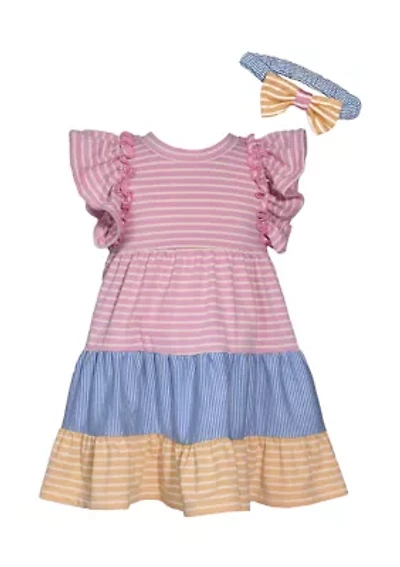 Baby Girls Knit Striped Dress with Headband