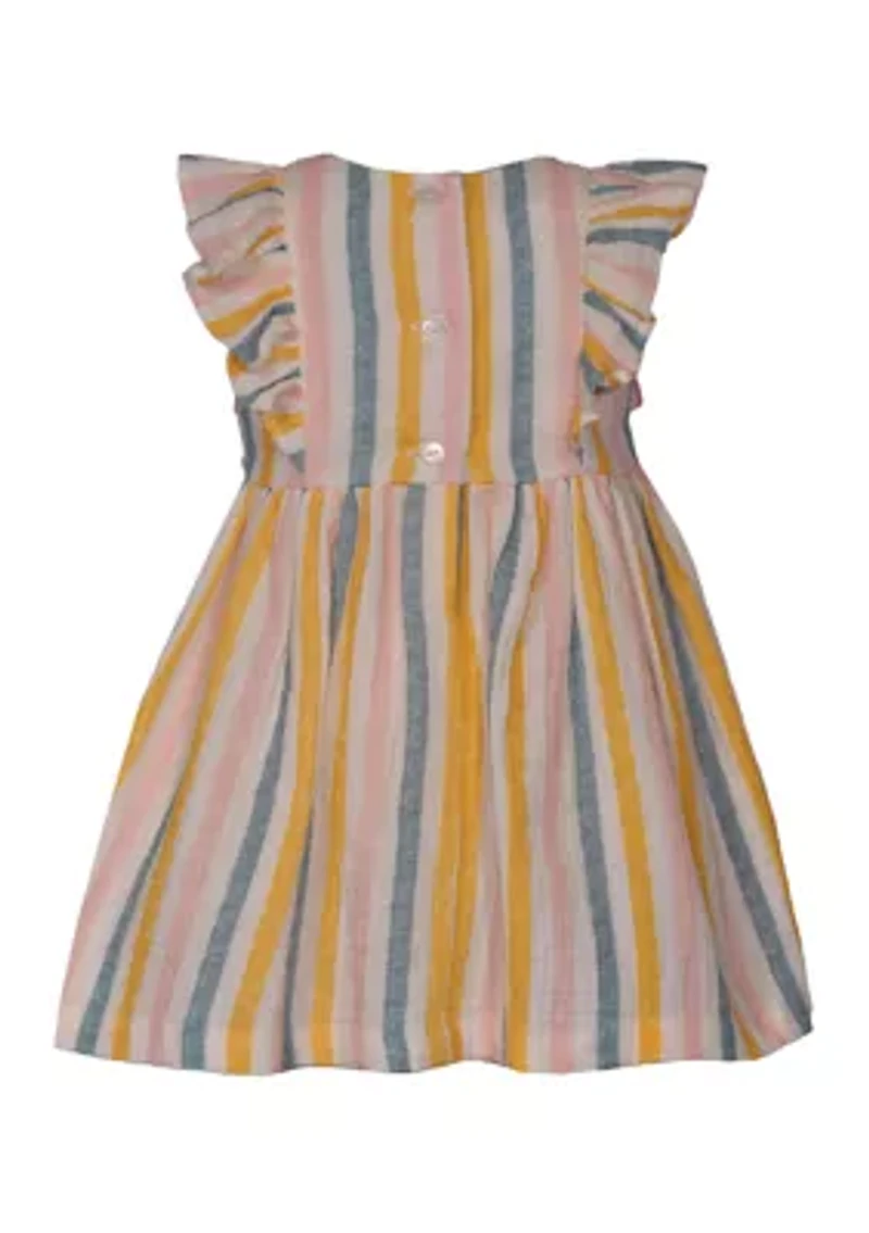 Baby Girls Flutter Sleeve Stripe Smocked Dress