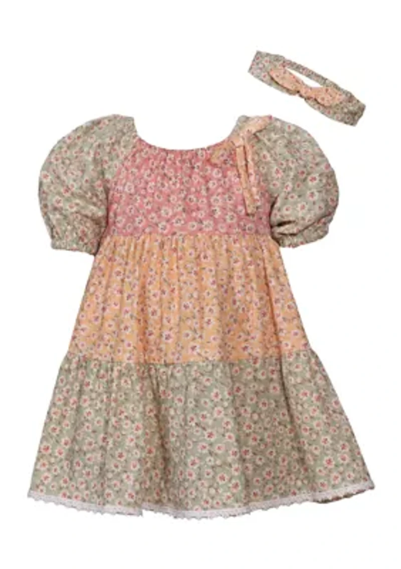 Baby Girls Puff Sleeve Tripe Tier Dress