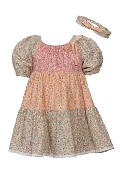 Baby Girls Puff Sleeve Tripe Tier Dress