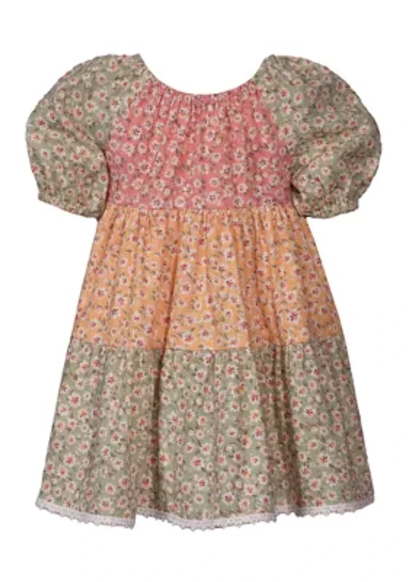 Baby Girls Puff Sleeve Tripe Tier Dress