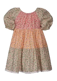 Baby Girls Puff Sleeve Tripe Tier Dress