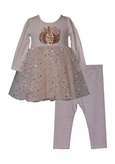 Toddler Girls Pumpkin Sequin Appliqué Top and Leggings Set