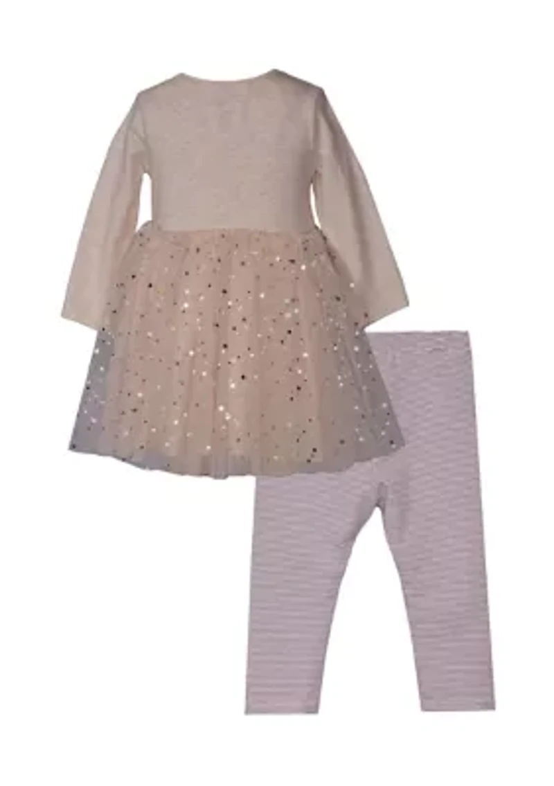 Toddler Girls Pumpkin Sequin Appliqué Top and Leggings Set