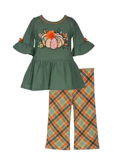 Baby Girls Pumpkin Patch Appliqué Top and Printed Pants Set
