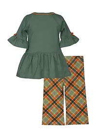 Baby Girls Pumpkin Patch Appliqué Top and Printed Pants Set