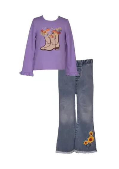 Baby Girls Cowboy Boot Graphic Top and Pants Set