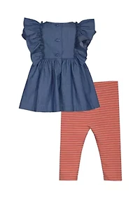 Baby Girls Flutter Sleeve Embroidered Top with Leggings