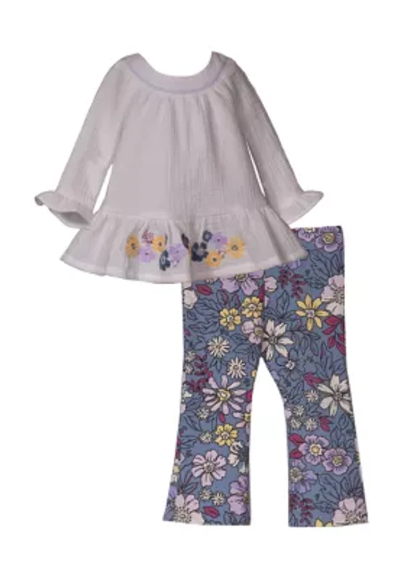 Baby Girls Long Sleeve Gauze Top with Floral Leggings