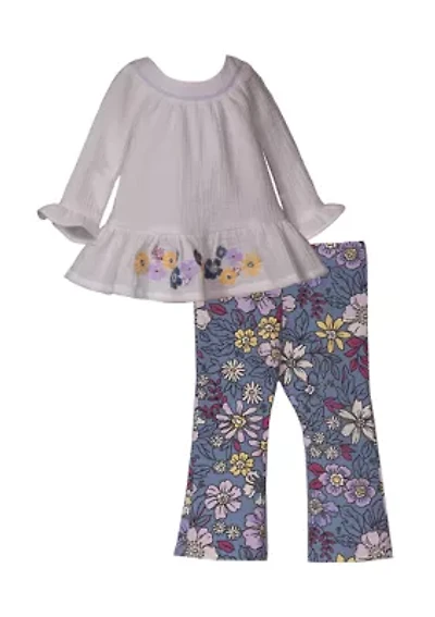 Baby Girls Long Sleeve Gauze Top with Floral Leggings