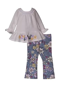 Baby Girls Long Sleeve Gauze Top with Floral Leggings