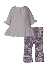 Baby Girls Long Sleeve Gauze Top with Floral Leggings