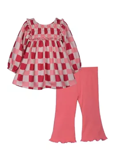 Baby Girls Checkered Printed Top and Leggings Set