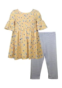 Baby Girls Floral Print Dress and Leggings Set