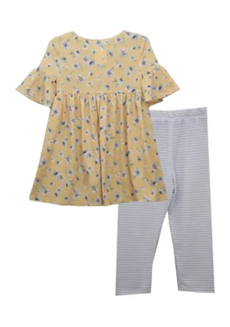Baby Girls Floral Print Dress and Leggings Set