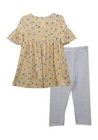 Baby Girls Floral Print Dress and Leggings Set
