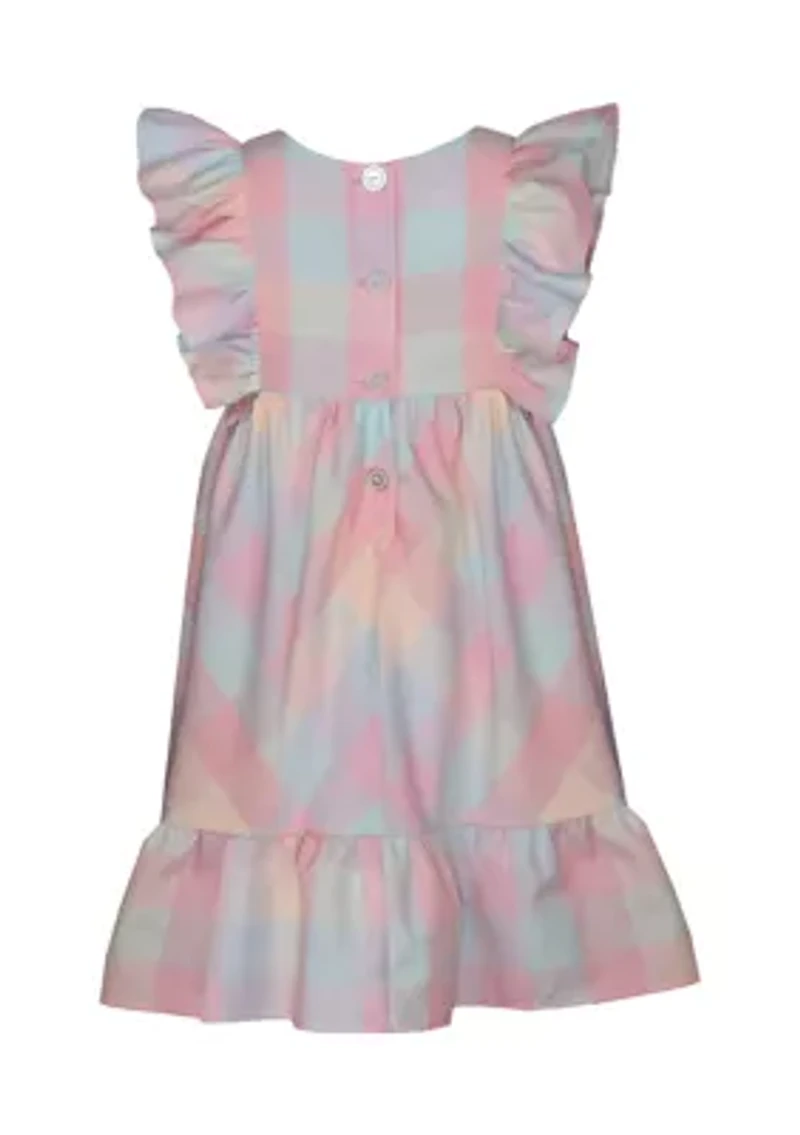 Toddler Girls Sleeveless Multi Plaid Linen Dress and Hat Set