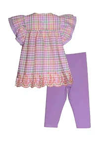 Toddler Girls Double Ruffle Seersucker Top and Leggings Set