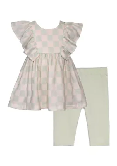 Toddler Girls Check Printed Top and Capri Leggings Set