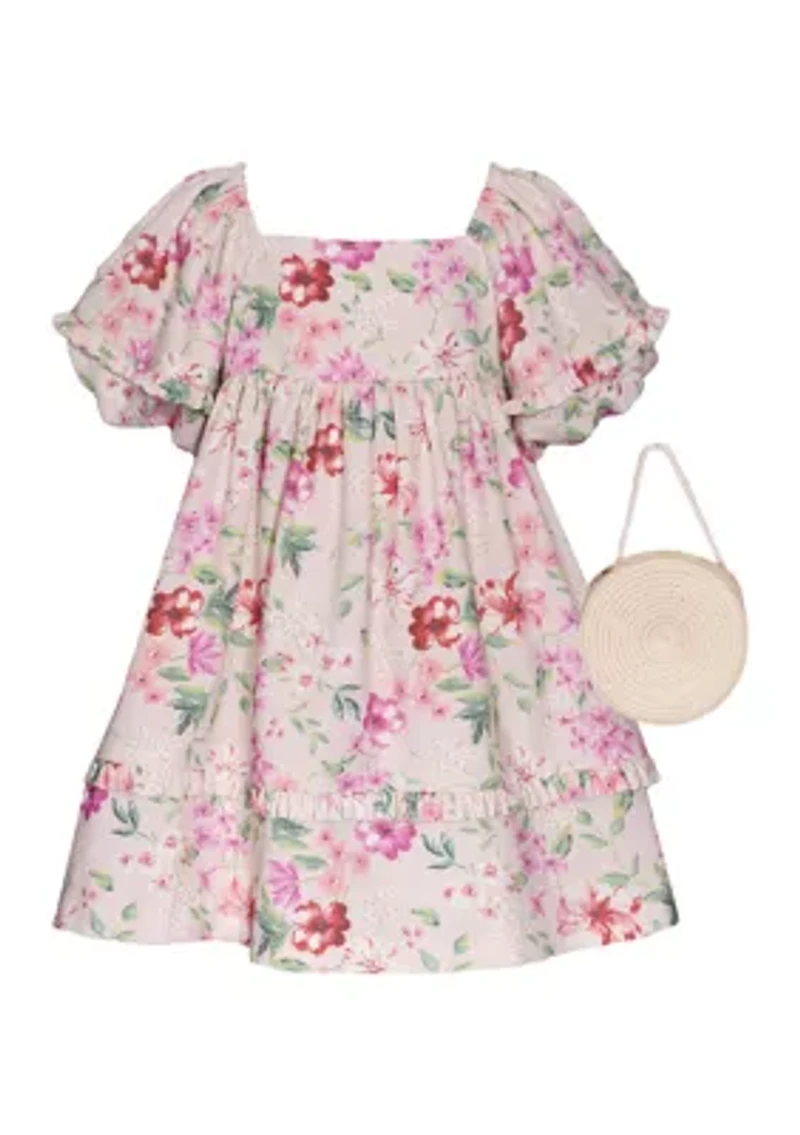 Toddler Girls Floral Printed Dress with Purse