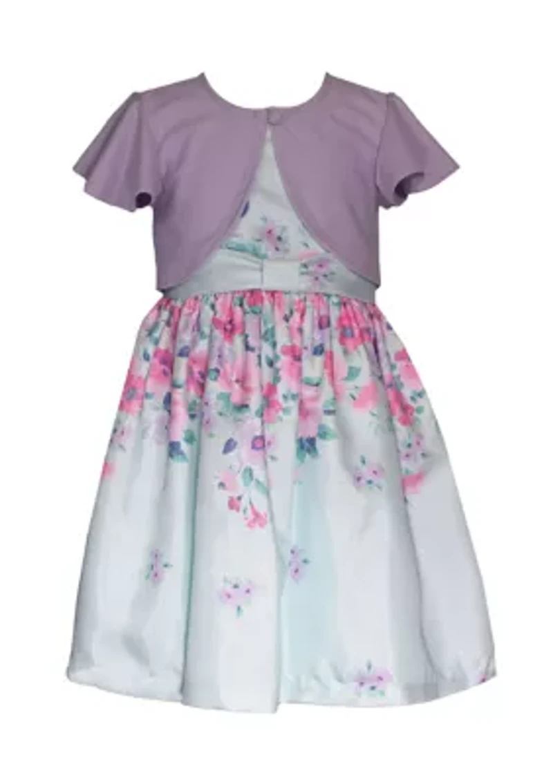 Toddler Girls Floral Printed Dress and Cardigan Set