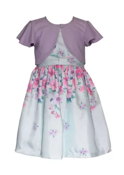 Toddler Girls Floral Printed Dress and Cardigan Set