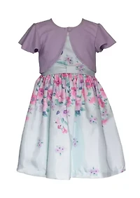 Toddler Girls Floral Printed Dress and Cardigan Set