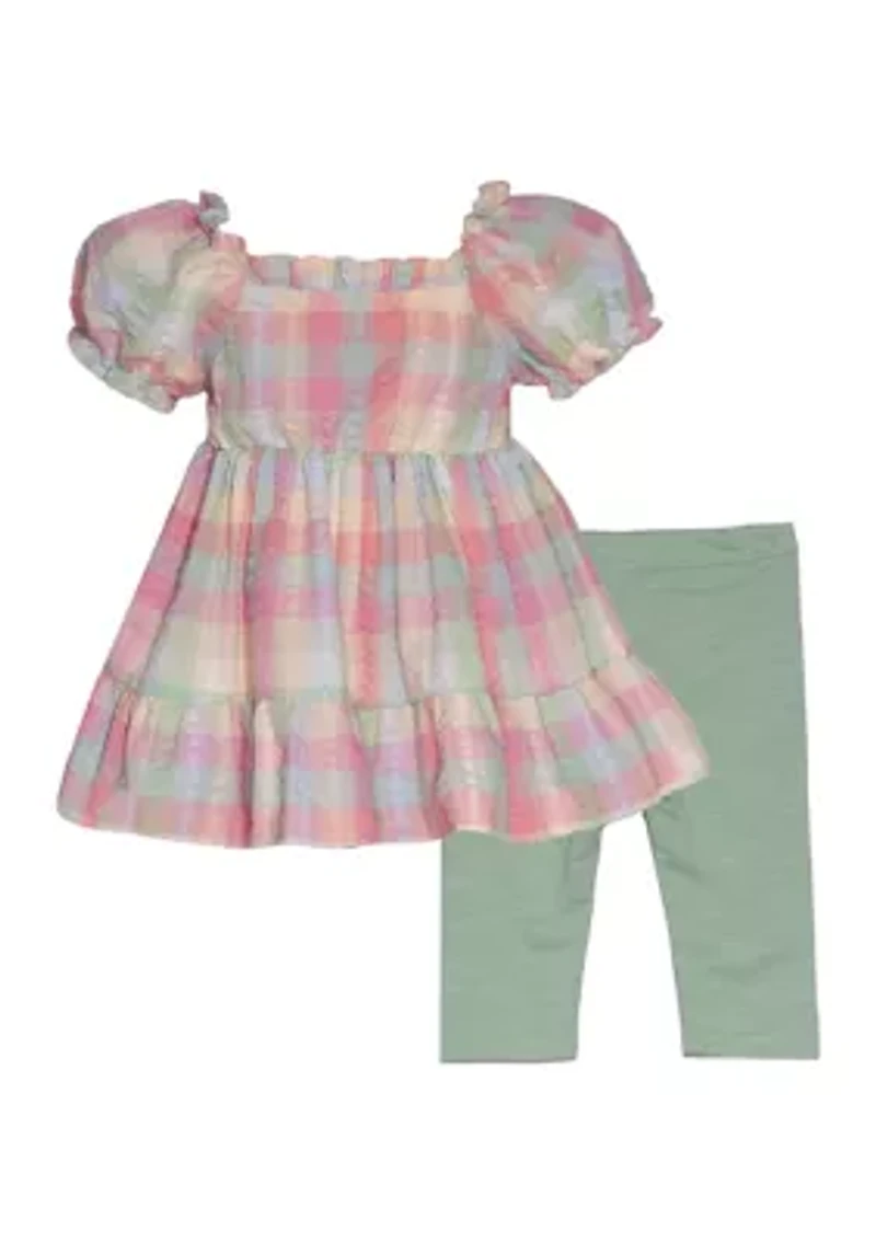 Toddler Girls Smocked Plaid Top and Solid Leggings Set