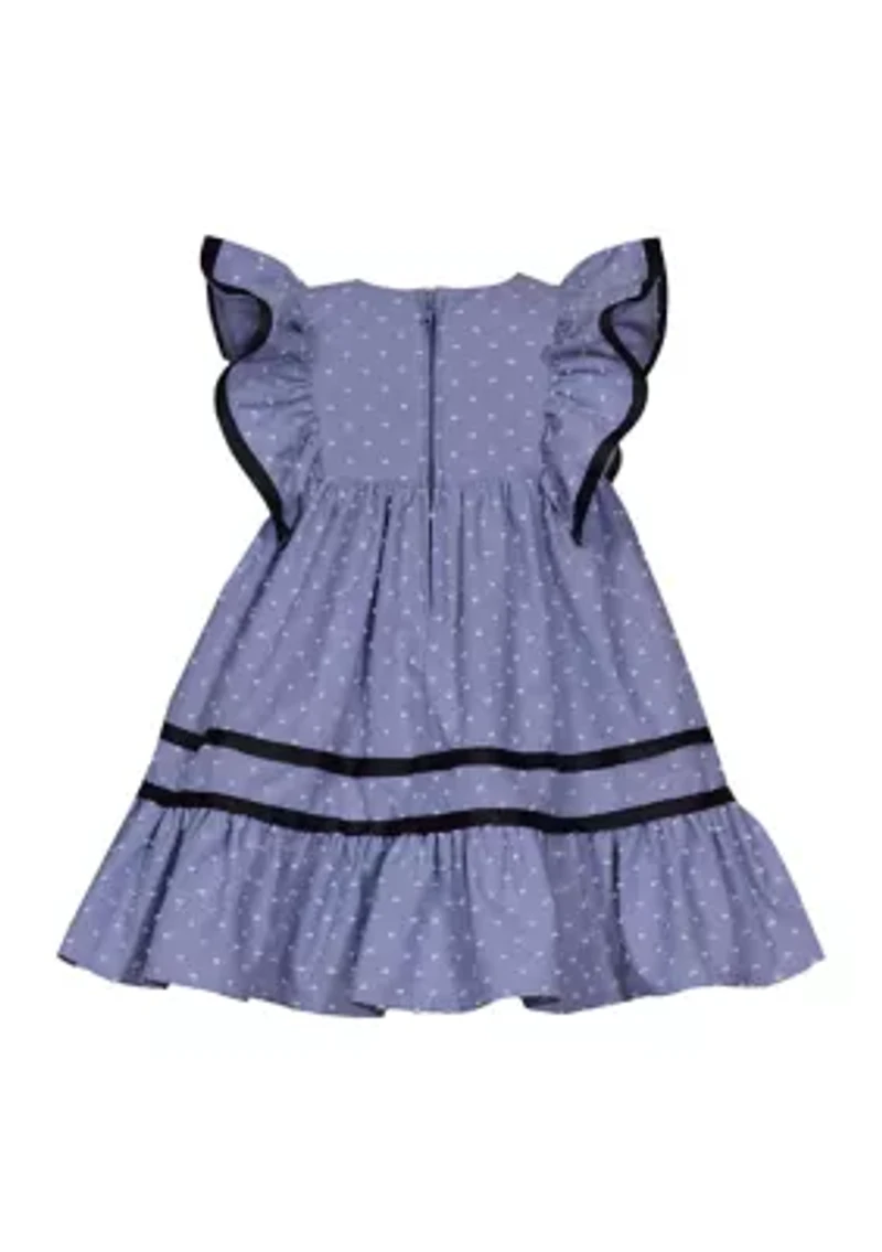 Toddler Girls Clip Dot Chambray Dress with Headband