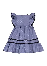 Toddler Girls Clip Dot Chambray Dress with Headband