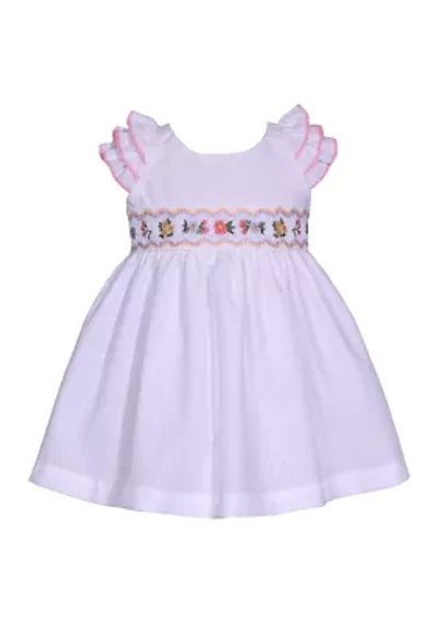 Toddler Girls Ruffle Sleeve Embroidered Smocked Dress