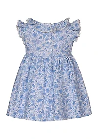 Toddler Girls Flutter Sleeve Toile Smocked Printed Dress