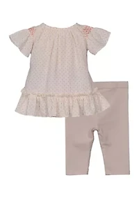 Toddler Girls Gauze Knit Polka Dot Top and Leggings Set