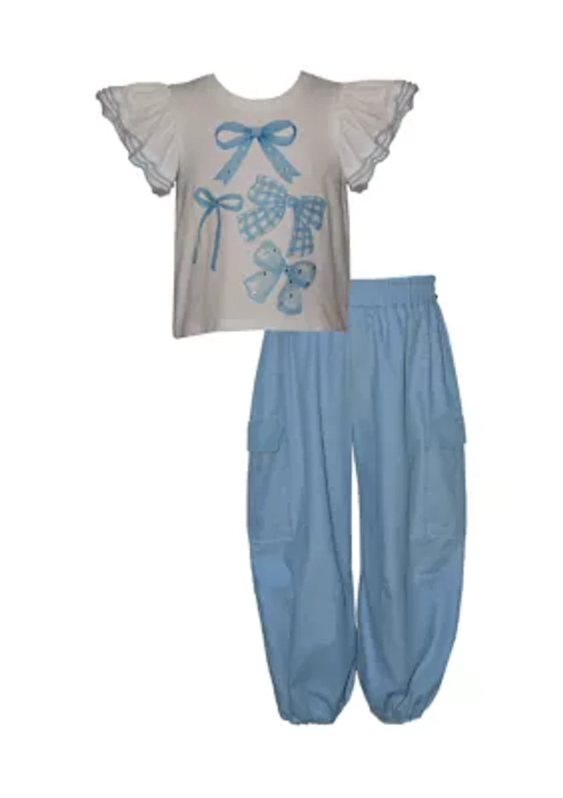 Toddler Girls Bow Top and Cargo Pant Set