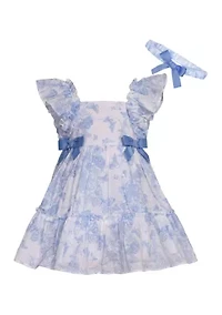 Toddler Girls Toile Dress with Headband