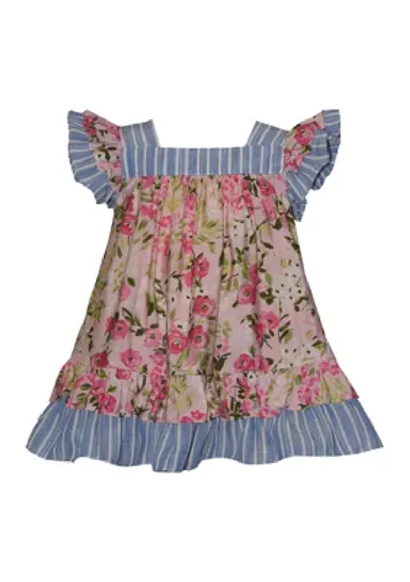 Toddler Girls Mixed Print Ruffled Dress