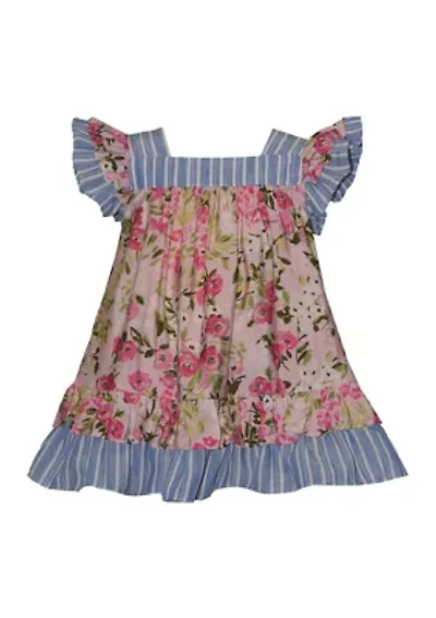 Toddler Girls Mixed Print Ruffled Dress