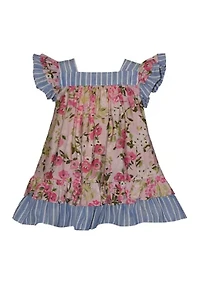 Toddler Girls Mixed Print Ruffled Dress